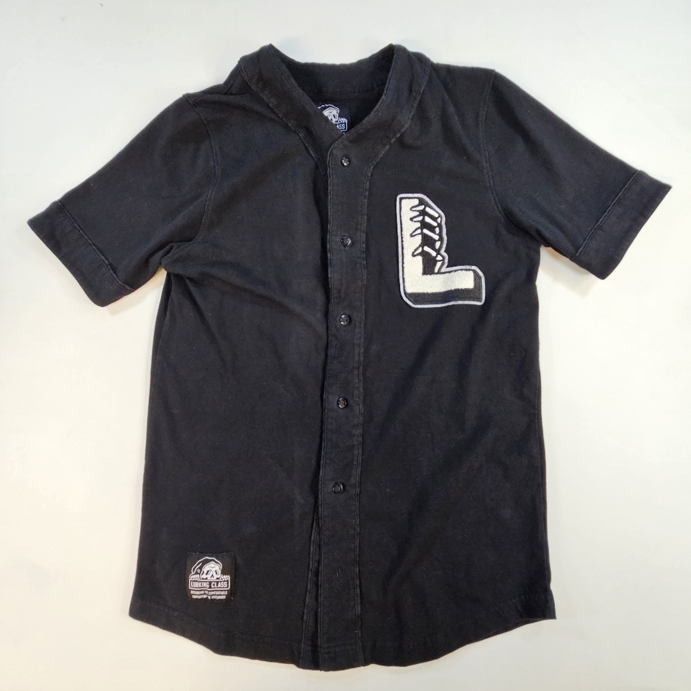 Lurking Class Mens Large Black Grunge Streetwear Baseball Button Up Skull Small